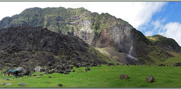 Nous traversons les pâturages afin d'entrer dans le village d'Edinburgh of the Seven Seas - Tristan da Cunha