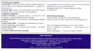 Institut de la maison de Bourbon, info N° 46, automne 2008. ( Laurent Legrip de la Rozière, secrétaire général)
