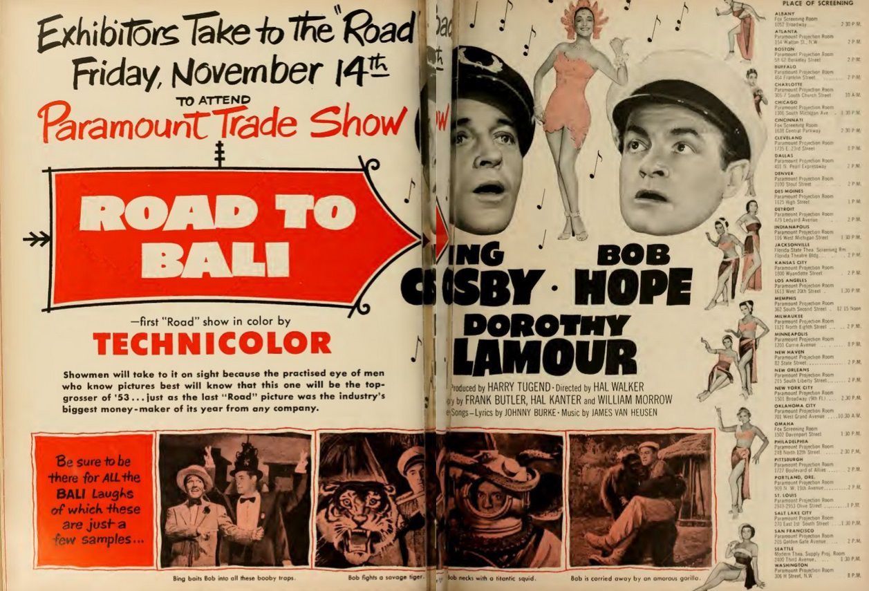 ROAD TO BALI BOX OFFICE USA 1952