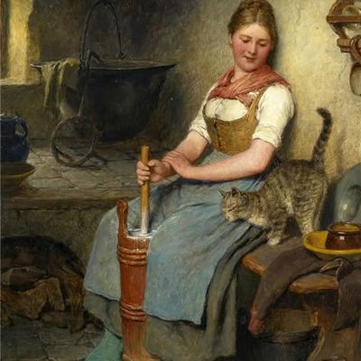 Tableau du samedi 306 : Une paysanne à baratter et son chat