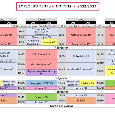 Emploi du temps CM1-CM2 2022-2023