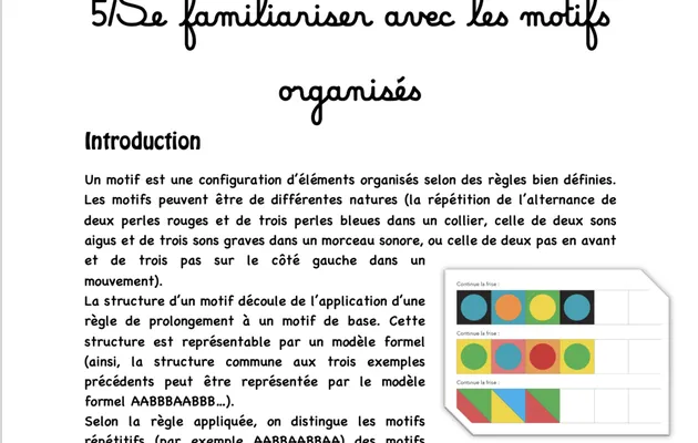 NVX prog math cycle 1 : les motifs organisés