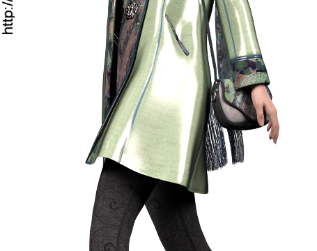Tube de jeune femme en imperméable (poser, render, png)