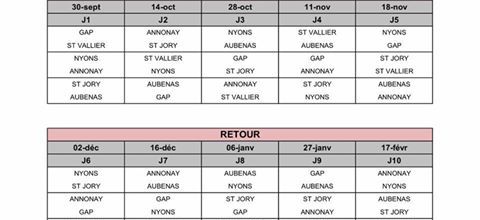 CALENDRIER DES RENCONTRES et Résultats : NAT 1 SAISON 2017 - 2018