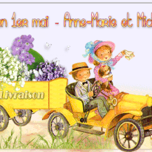 758 - 758A - En voiture - Couple 1er mai, muguet 