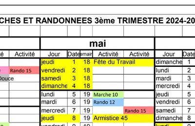 PLANNING MARCHES ET RANDONNEES 3EME TRIMESTRE 2024-2025