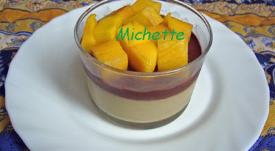 Verrine à la crème à la réglisse et aux deux chocolats, mangue fraîche