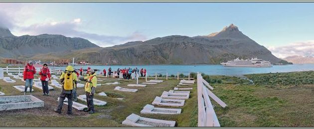 Le cimetière de Grytviken, avec la tombe de Sir Ernest Shackleton, surplombe King Edward Cove - Géorgie du Sud