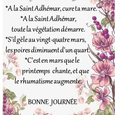 Dictons et Fête du jour Adhémar + grille prénom  !