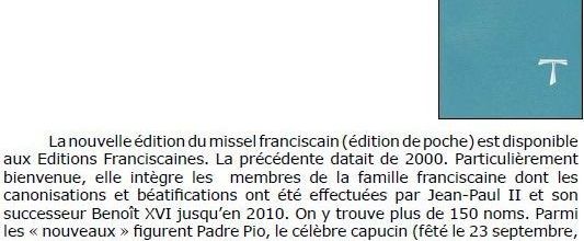 ''nouveau'' Missel franciscain -Éditions franciscaines