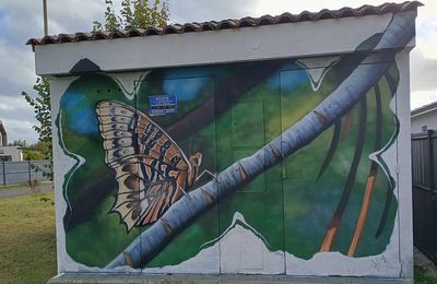 EB - Street-art dans la ville : Papillon et fleur sauvage...