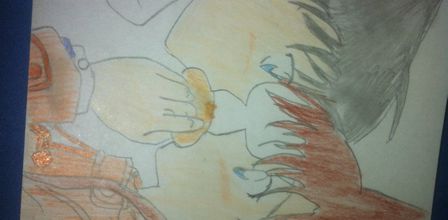 dessin - Shinichi et Ran mangeant un beigné 