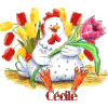 750 - Poule et tulipes - Signature -