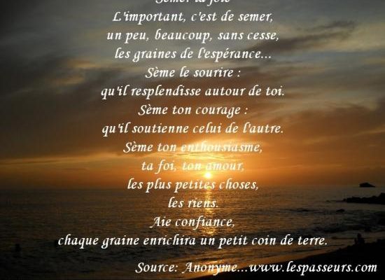 Poèmes divers : Semer la joie