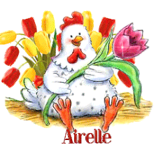 750 - Poule et tulipes - Signature -