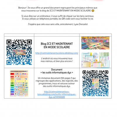 QR codes et liens internet des documents que j'ai créés