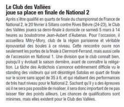 Le Club des Vallées joue sa place en finale