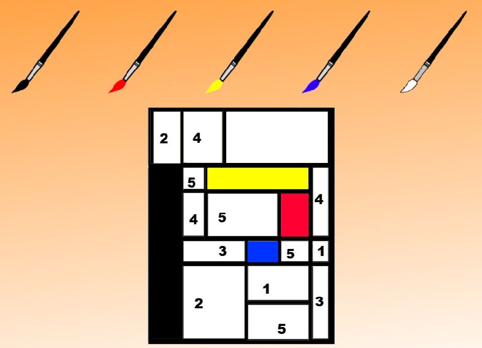 exercice de coloriage codé pour des meternelles inspiré par Mondrian. Travailler avec les TICE en moyenne section.