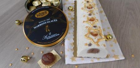 Bûche mousse poire & marrons glacés