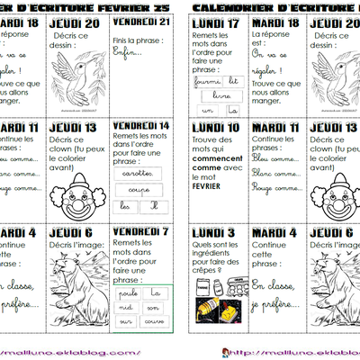 PRODUCTION ECRIT CP: Le calendrier d'écriture