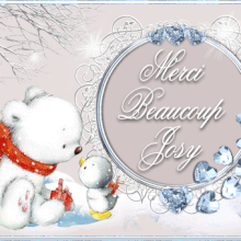 686- Carte ours et pingouin -bisous, merci - 