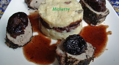 Filet mignon de porc aux pruneaux, légumes, sauce légère sirupeuse au vin rouge et thé