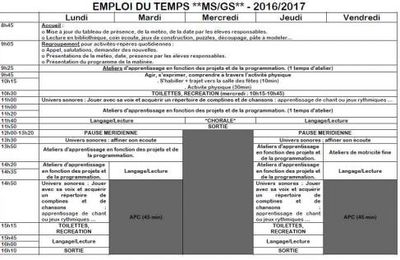 Emploi du temps MS/GS 2016-2017