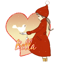 654 B - Fille et oiseau hiver - signature blinkie gif animé