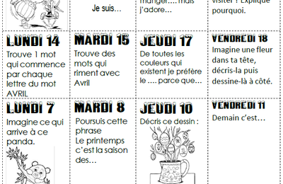 MAJ Calendrier d'écriture AVRIL