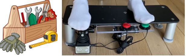 Astuce bricolage : un pupitre pour joystick et contacteurs commandés par les pieds