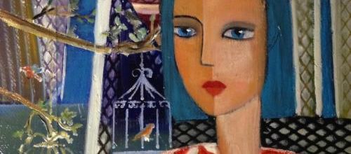 JEUNE FILLE ET LES CAGES AUX OISEAUX