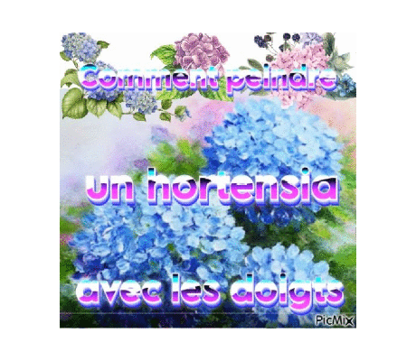 Dessin et peinture - vidéo 4471 : Comment peindre un hortensia ou hydrangea avec les doigts ? - huile ou acrylique.