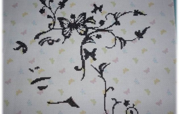 Visage femme et papillons en sac.....