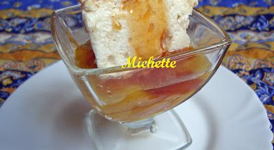 Verrine à la mangue compotée,  caramel pina colada, île flottante caramélisée
