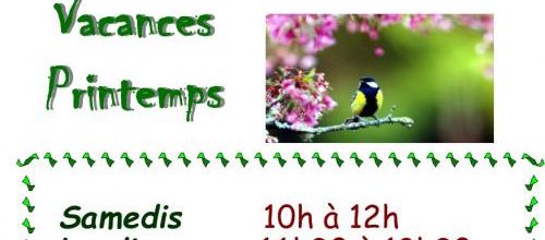 Biblio ouverte horaires habituels vacances Printemps