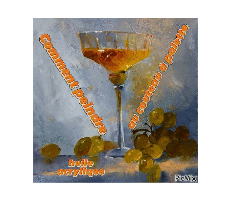 Dessin et peinture - vidéo 4477 : Comment peindre une nature morte aux raisins avec un couteau à palette ? - huile, acrylique.