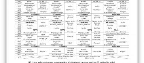 Emploi du temps GS-CE1 période 1 (avec Natation) (année scolaire 2018-2019)