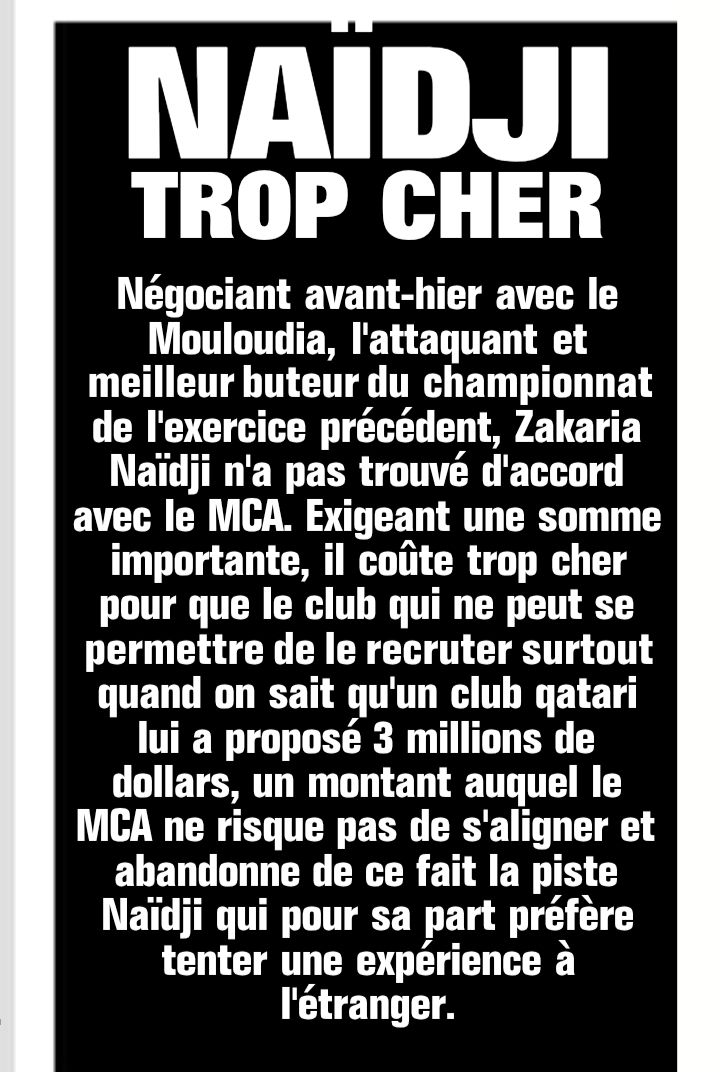 Zakaria Naidji ne viendra pas