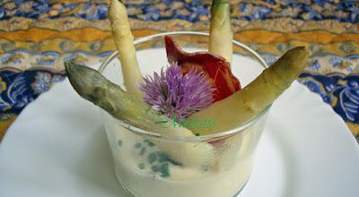 Verrine chaude aux asperges blanches, bacon grillé