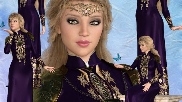 Damoiselle Evangeline et le papillon (tube-render)