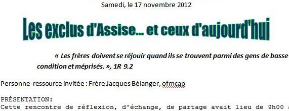Compte rendu de la rencontre d'Héritage Franciscain- 17 nov.2012