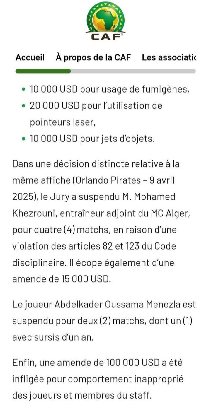 Les Sanctions injustes de la CAF après Orlando Pirates- MCA   