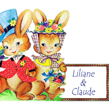 525 - couple de Pâques, lapins signature, gif animé, blinkie