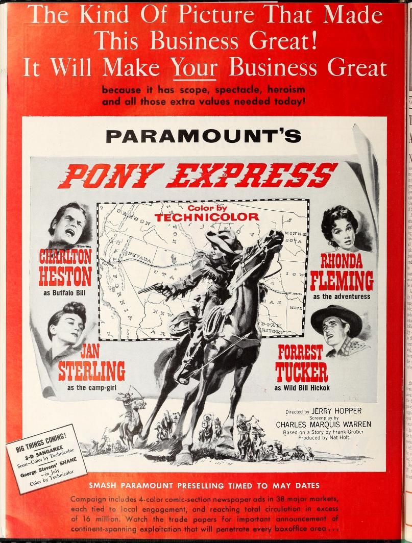 PONY EXPRESS BOX OFFICE USA 1953