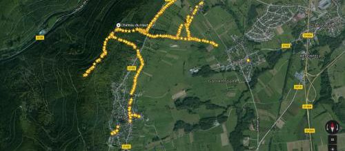 Les relevès GPS des souterrains du château du Haut Barr. (Albert Fagioli)(Photo Google Earth)