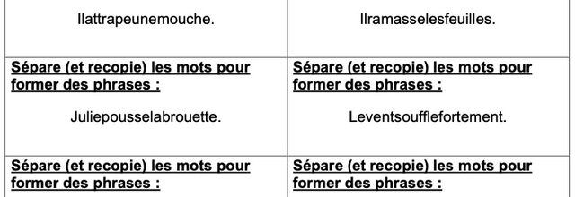 Grammaire CP : Séparer les mots d'une phrase