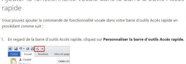 Ajouter la fonctionnalité vocale dans la barre d’outils accès rapide de Word 2016