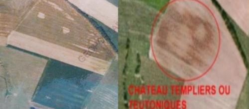 Le château de Langatte, deux vues aériennes, des dates différentes. (Géoportail et Google Earth)