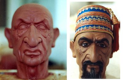 Travail de sculpture : de l'âme en argile au portrait en résine décoré.