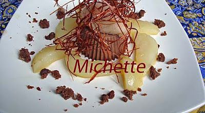 Poires moelleuses, sorbet poire, panna cotta au chocolat et cardamome